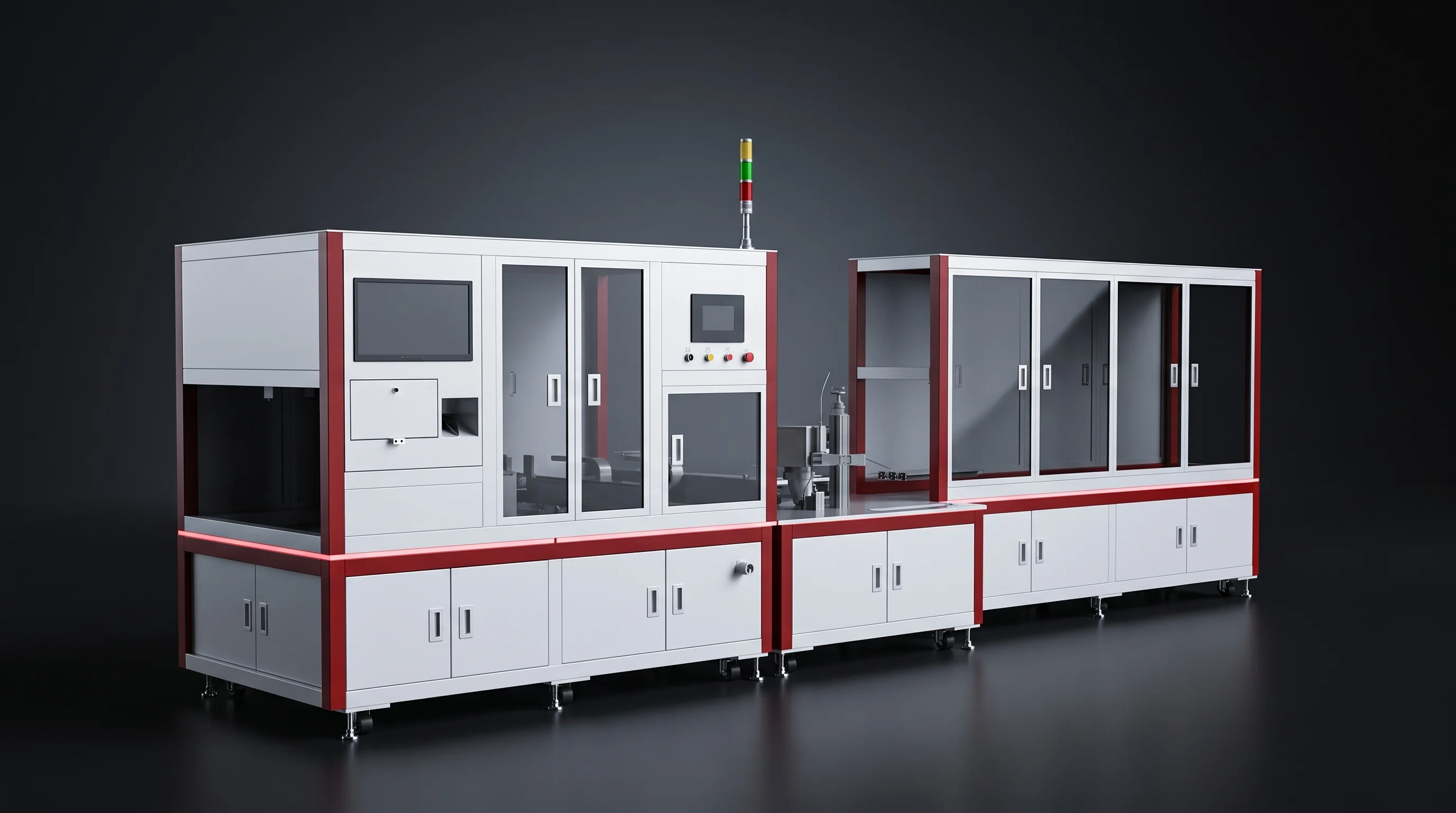 Standard battery assembly line tier BLP-P8 holding 8 packs per minute in the smallest footprint